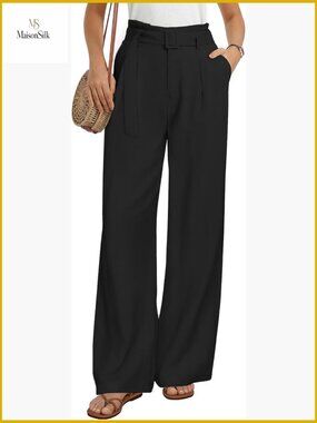 Linen Blend Wide Leg Palazzo Pants High Waisted Business Casual